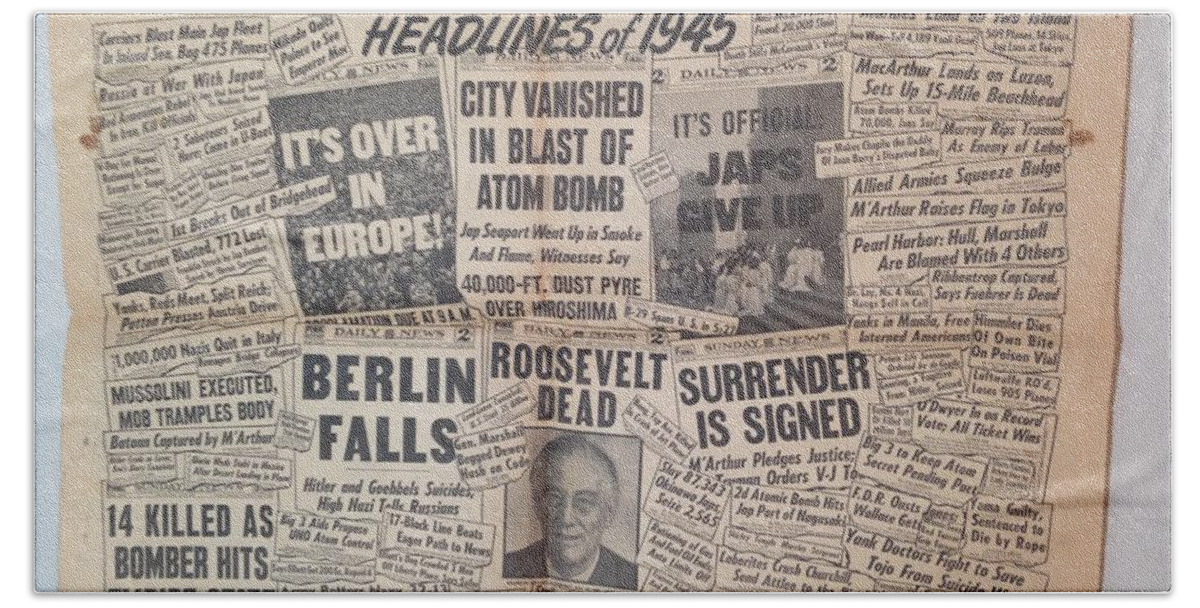 1945 Bath Towel featuring the photograph 1945 Headlines by Marty Klar