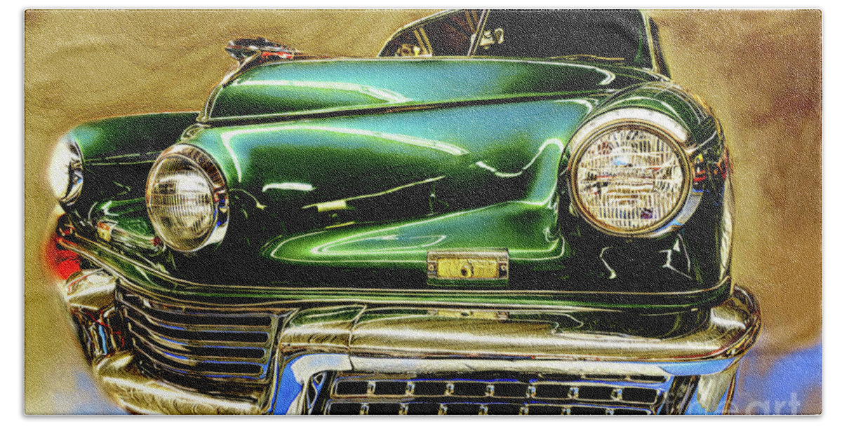 Cars Bath Towel featuring the mixed media 1948 Tucker Artistry by DB Hayes