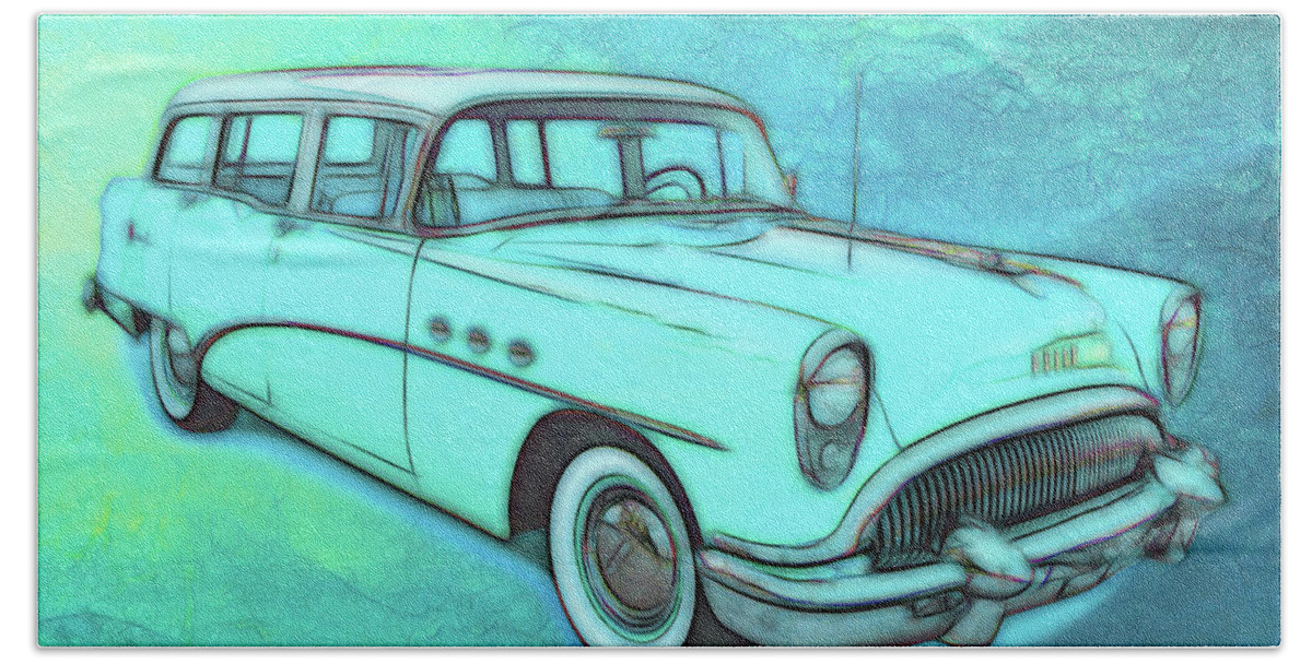 1954 Buick Wagon Hand Towel featuring the digital art 1954 Buick Wagon by Rick Wicker