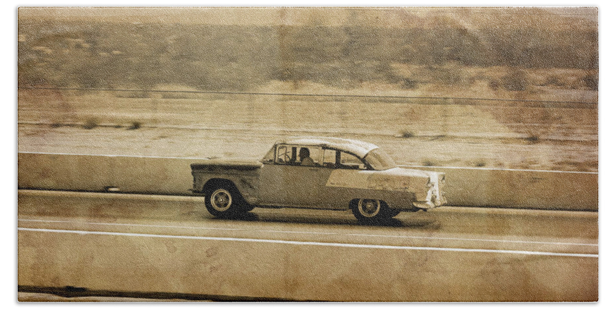 1955 Hand Towel featuring the photograph 1955 Chevy 210 Drag race by Darrell Foster