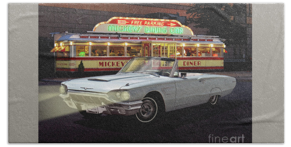 1965 Bath Towel featuring the photograph 1965 Thunderbird, Mickey's Dining Car by Ron Long