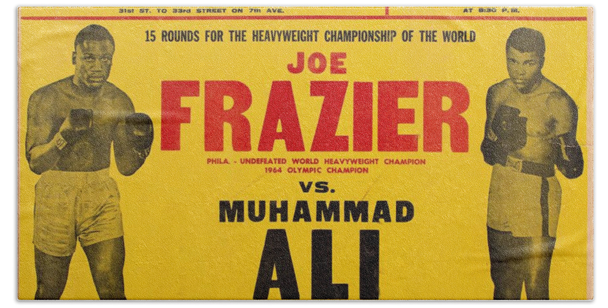 Fight Hand Towel featuring the painting 1971 Muhammad Ali vs Joe Frazier I On Site Fight Poster by Celestial Images