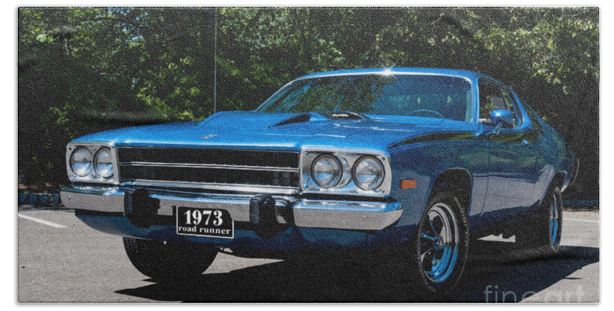 1973 Roadrunner Bath Towel featuring the photograph 1973 Plymouth Roadrunner by Anthony Sacco