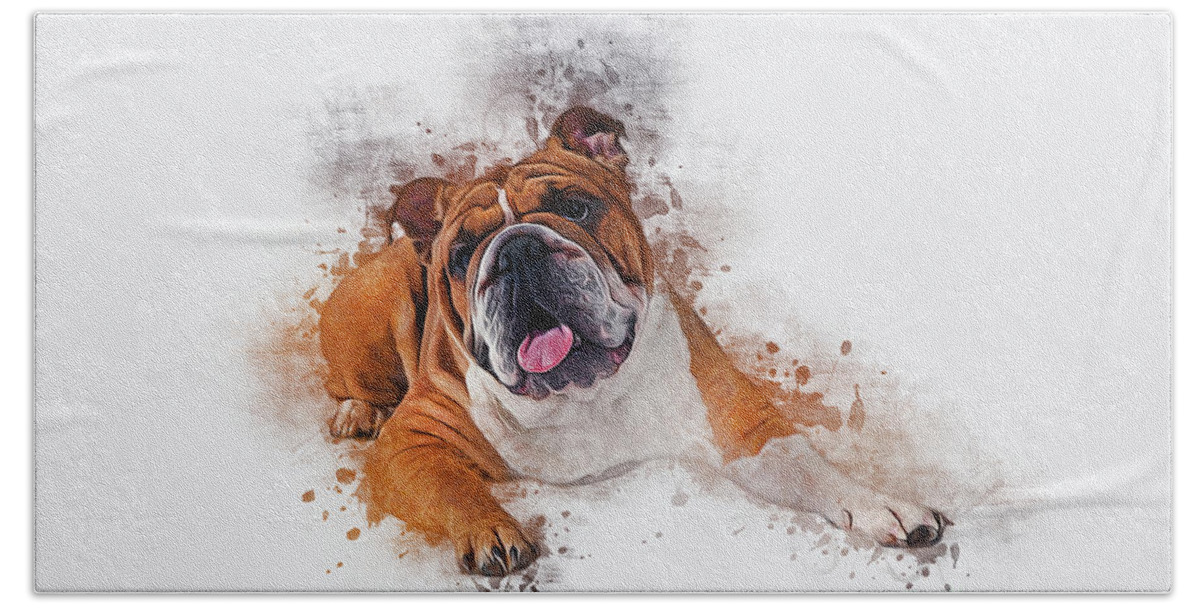 Dog Bath Towel featuring the digital art Bulldog #2 by Ian Mitchell