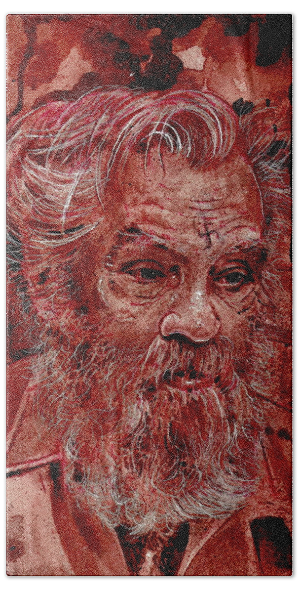 Ryan Almighty Bath Towel featuring the painting CHARLES MANSON port dry blood by Ryan Almighty