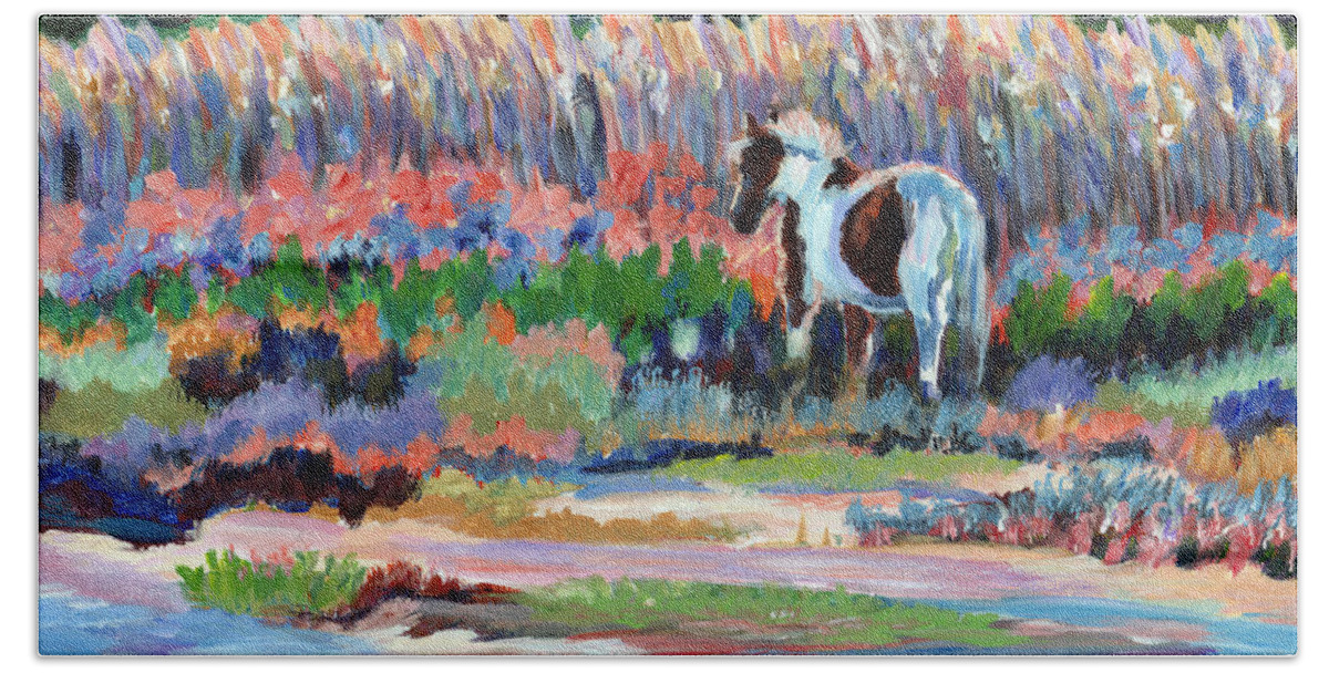Wild Pony Hand Towel featuring the painting Chincoteague Pony #2 by Pamela Parsons