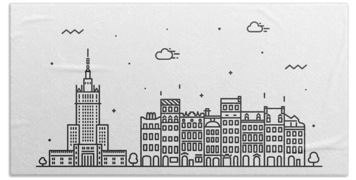 Warsaw Bath Towel featuring the drawing Chisinau Cityscape Travel Poster #2 by Inspirowl Design