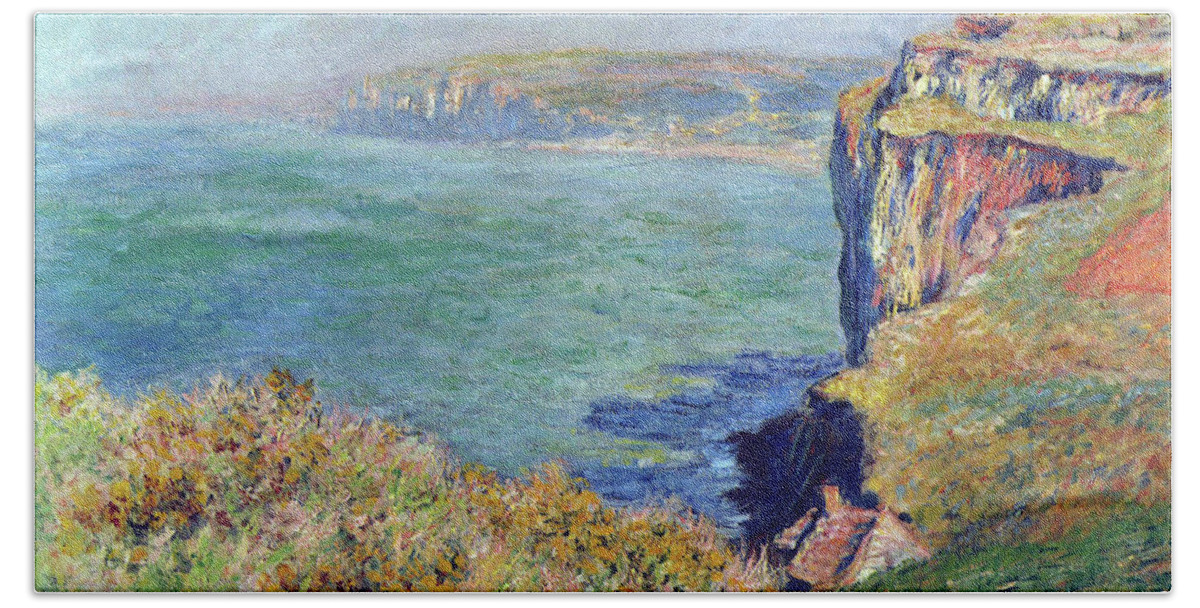 Monet Bath Towel featuring the painting Cliffs at Varengeville #2 by Claude Monet
