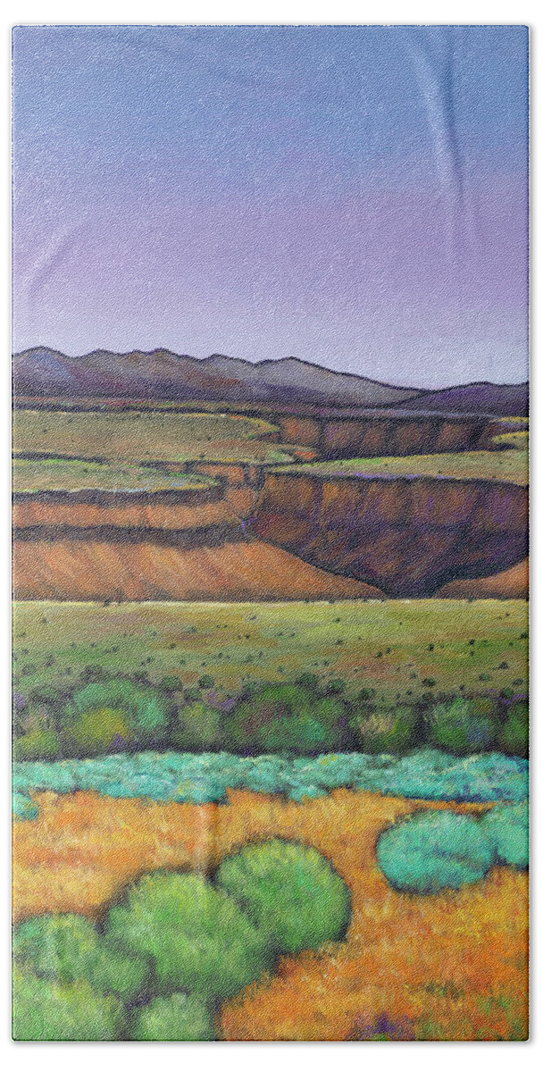 New Mexico Hand Towel featuring the painting Desert Gorge by Johnathan Harris