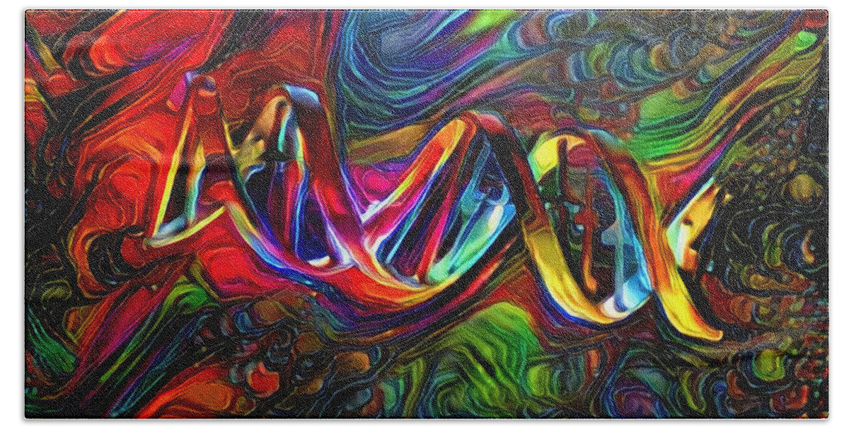 Abstract Hand Towel featuring the digital art DNA Strand Artwork #2 by Bruce Rolff