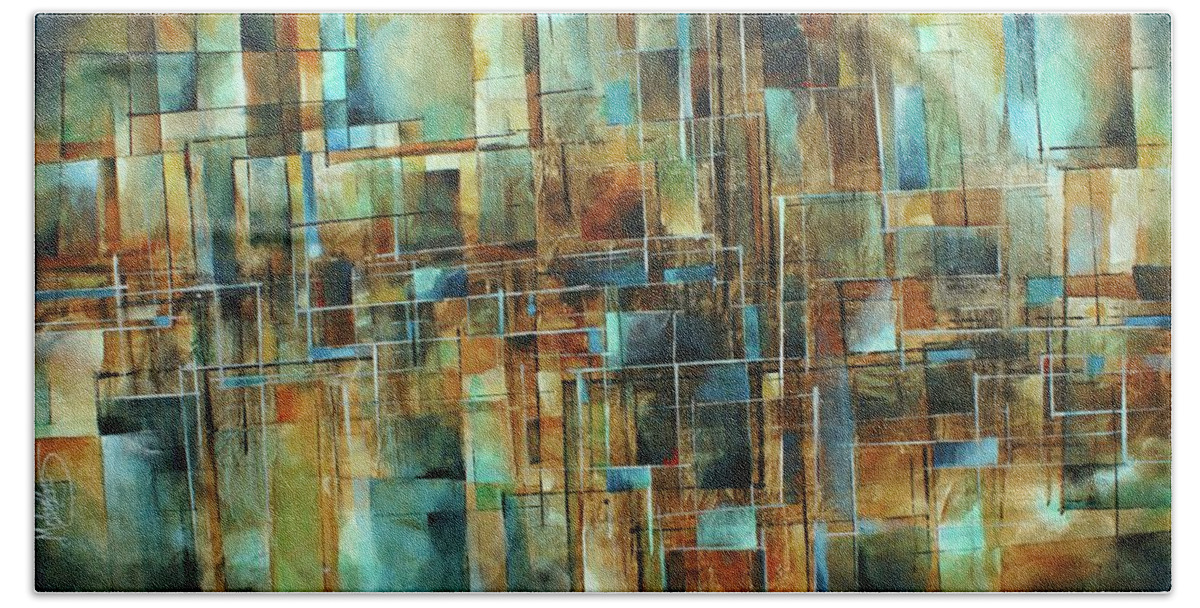 Geometric Bath Towel featuring the painting Gravity #2 by Michael Lang