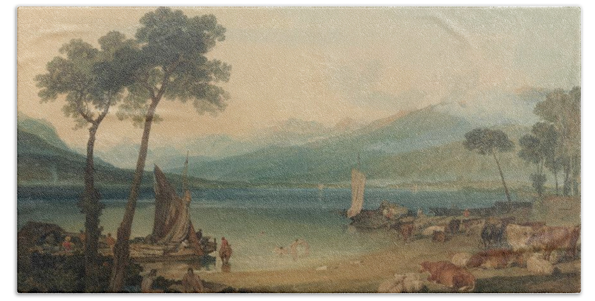 Landscape Bath Towel featuring the painting Lake Geneva And Mount Blanc by Joseph Mallord William Turner