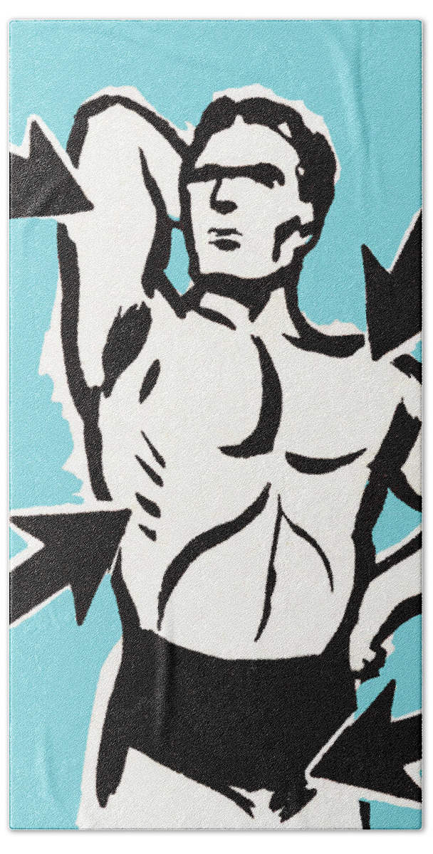 Adult Hand Towel featuring the drawing Muscle man #2 by CSA Images