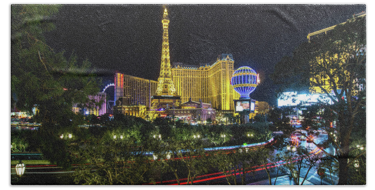 Vegas Bath Towel featuring the photograph Night Time In Las Vegas Nevada Strip #2 by Alex Grichenko