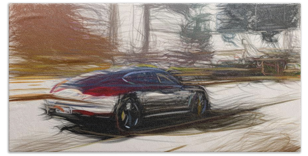 Porsche Bath Towel featuring the digital art Porsche Panamera Turbo S Drawing #3 by CarsToon Concept