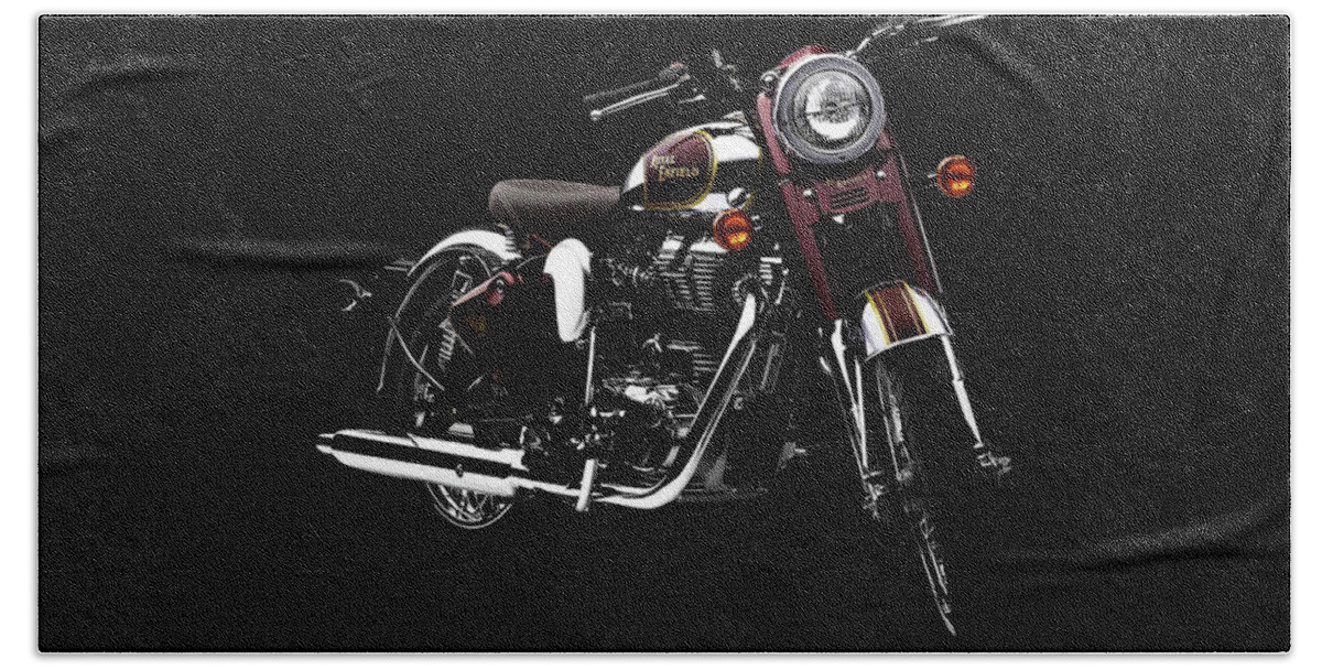 Royal Enfield Hand Towel featuring the mixed media Royal Enfield Classic 500 by Smart Aviation