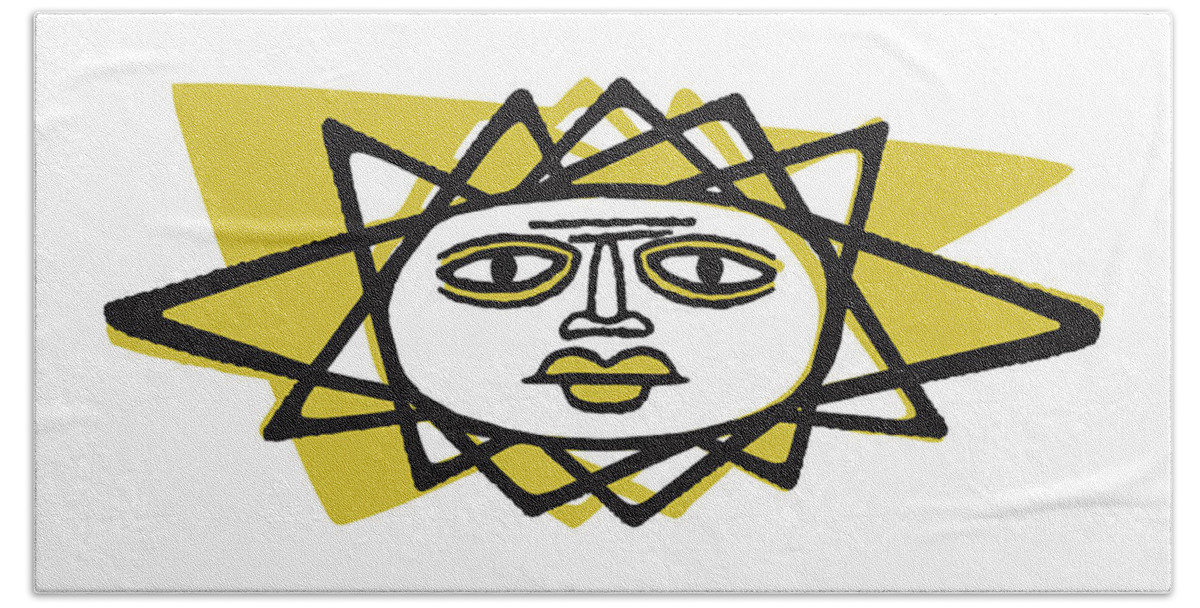 Bright Hand Towel featuring the drawing Sun with Face #2 by CSA Images