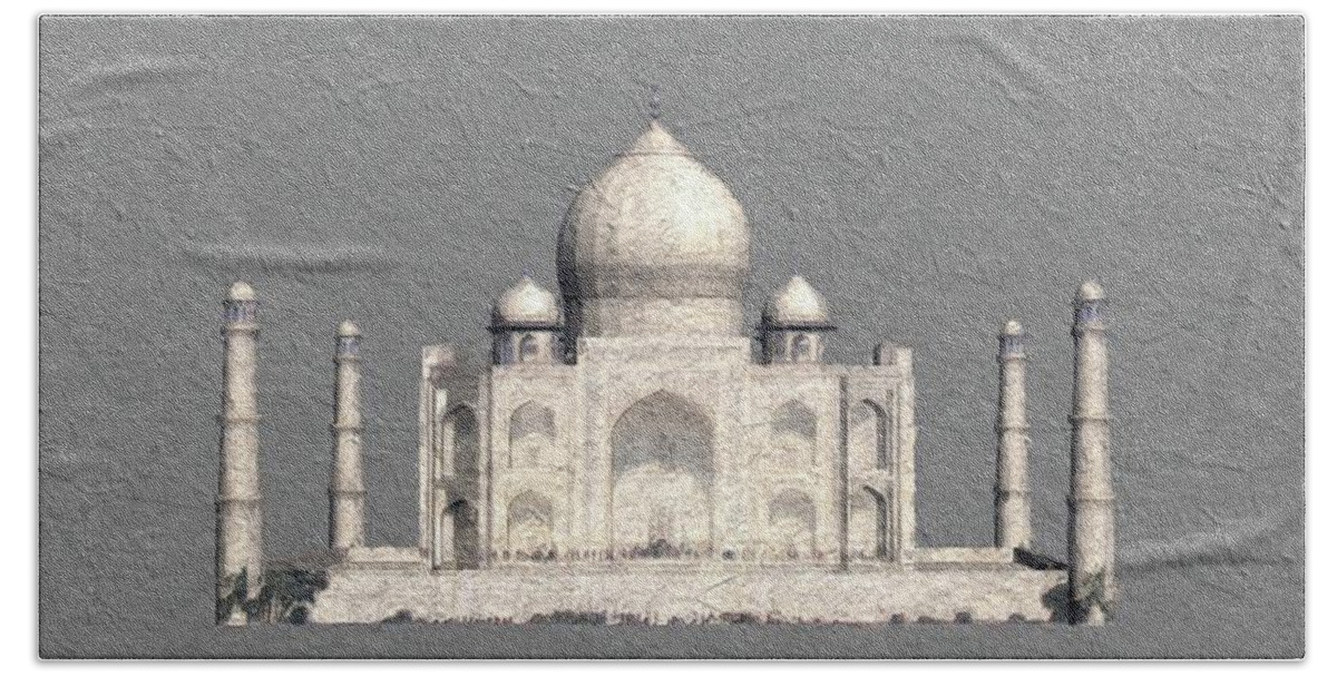 Taj Bath Towel featuring the painting Taj Mahal, India #2 by Esoterica Art Agency