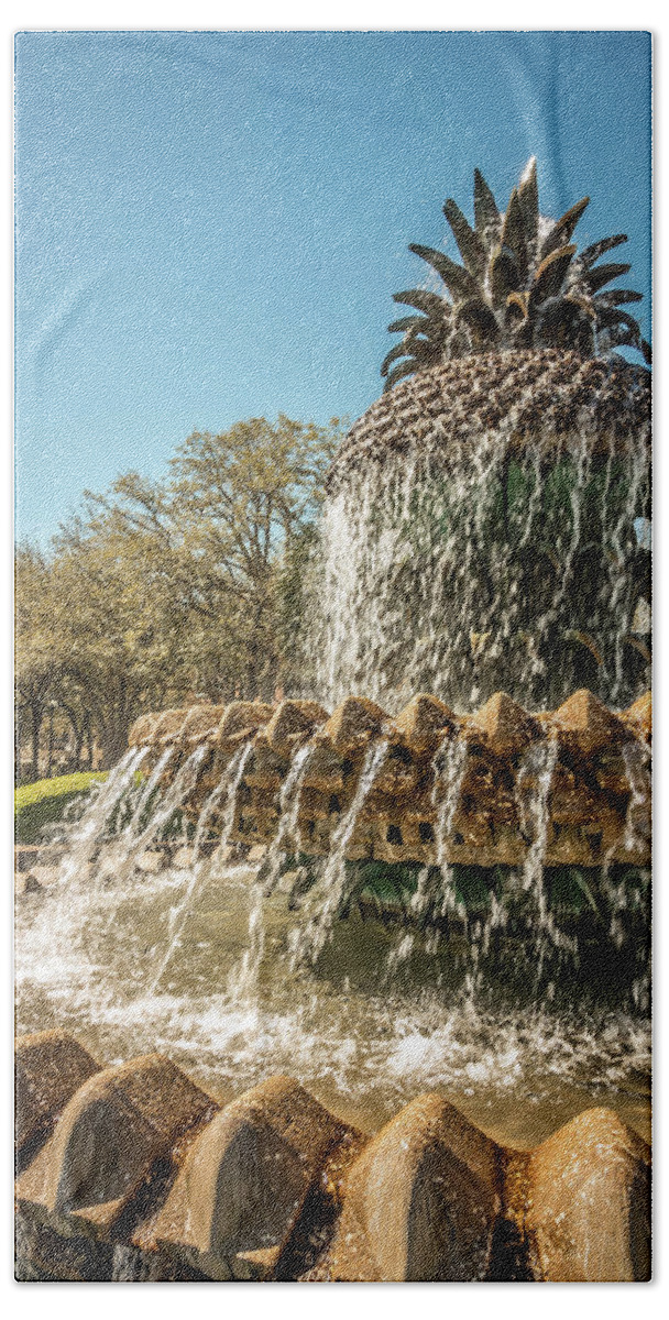 Charleston Bath Towel featuring the photograph The Pineapple Fountain, at the Waterfront Park in Charleston #2 by Alex Grichenko