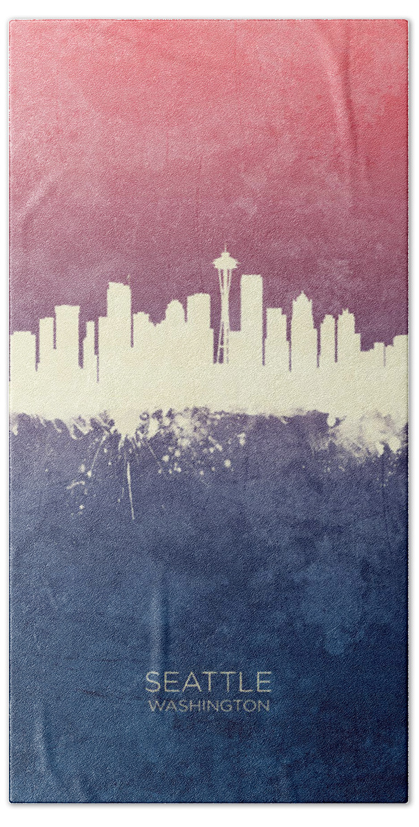 Seattle Hand Towel featuring the digital art Seattle Washington Skyline by Michael Tompsett