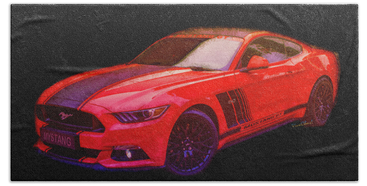 2019 Bath Towel featuring the digital art 2019 Ford Mustang GT 5.0 Illustration by Chas Sinklier