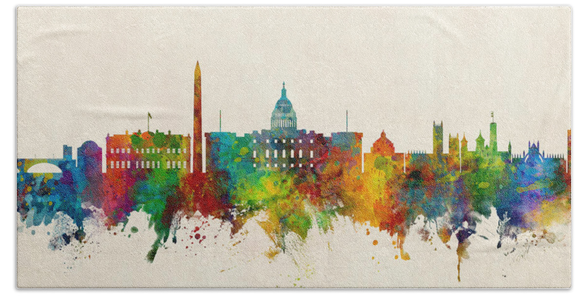 Washington Hand Towel featuring the digital art Washington DC Skyline #22 by Michael Tompsett
