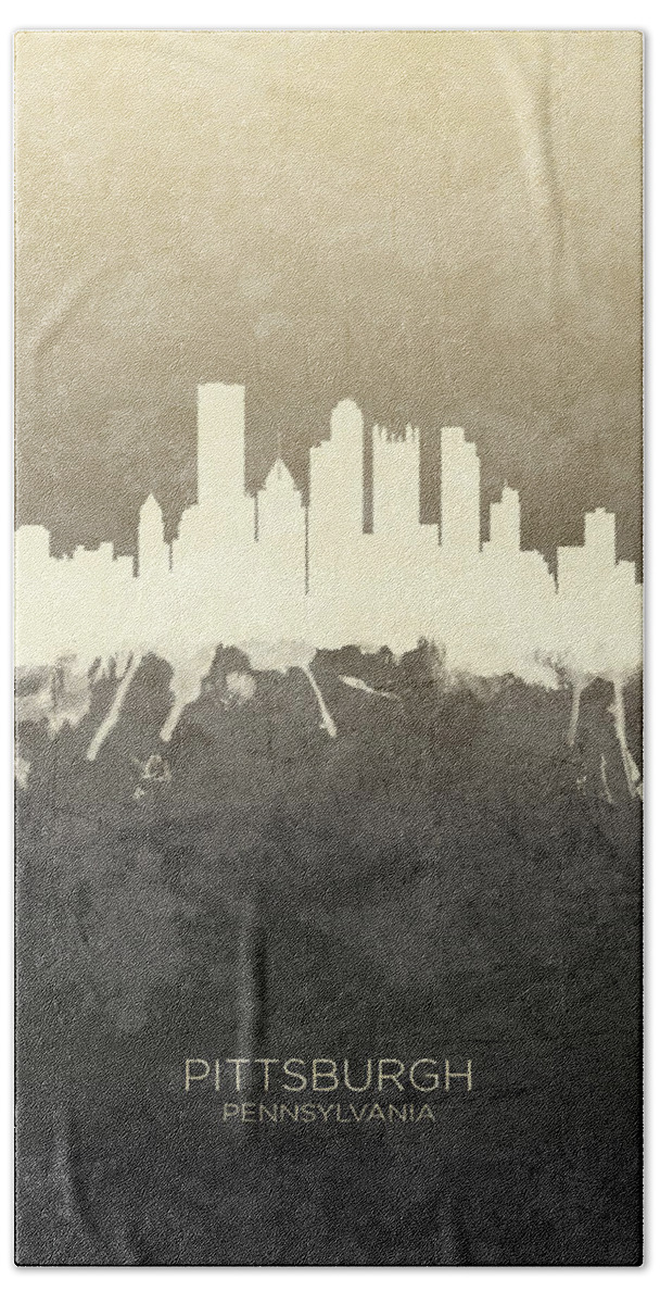 Pittsburgh Hand Towel featuring the digital art Pittsburgh Pennsylvania Skyline #23 by Michael Tompsett