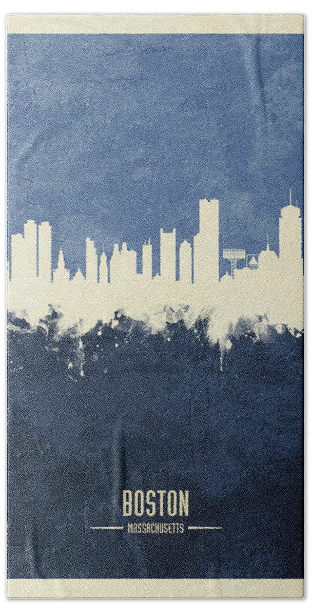Boston Hand Towel featuring the digital art Boston Massachusetts Skyline by Michael Tompsett