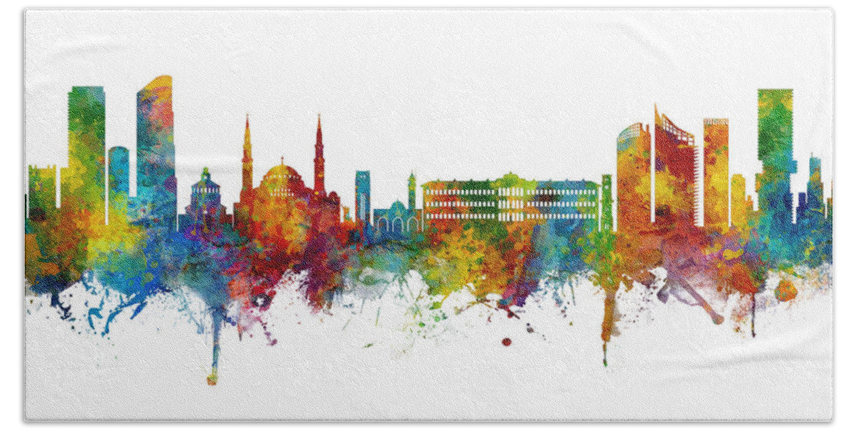 Beirut Hand Towel featuring the digital art Beirut Lebanon Skyline by Michael Tompsett
