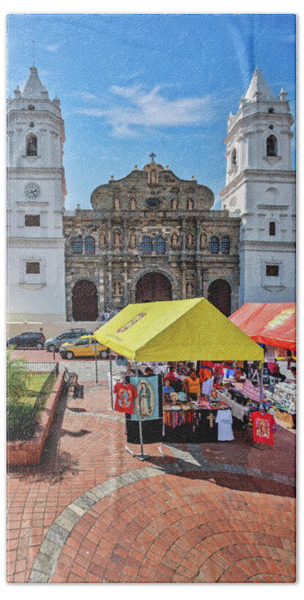 Estock Bath Towel featuring the digital art Cathedral, Panama City, Panama #3 by Lumiere