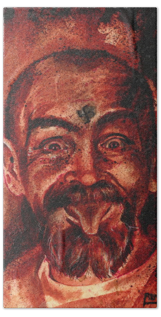Ryan Almighty Bath Towel featuring the painting CHARLES MANSON port dry blood by Ryan Almighty