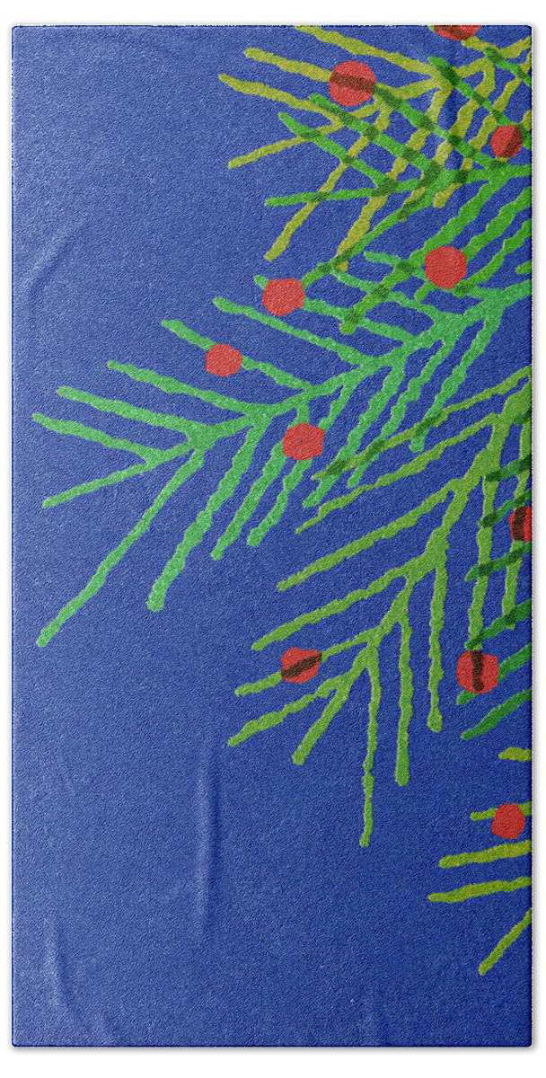Blue Background Hand Towel featuring the drawing Evergreen Bough #3 by CSA Images