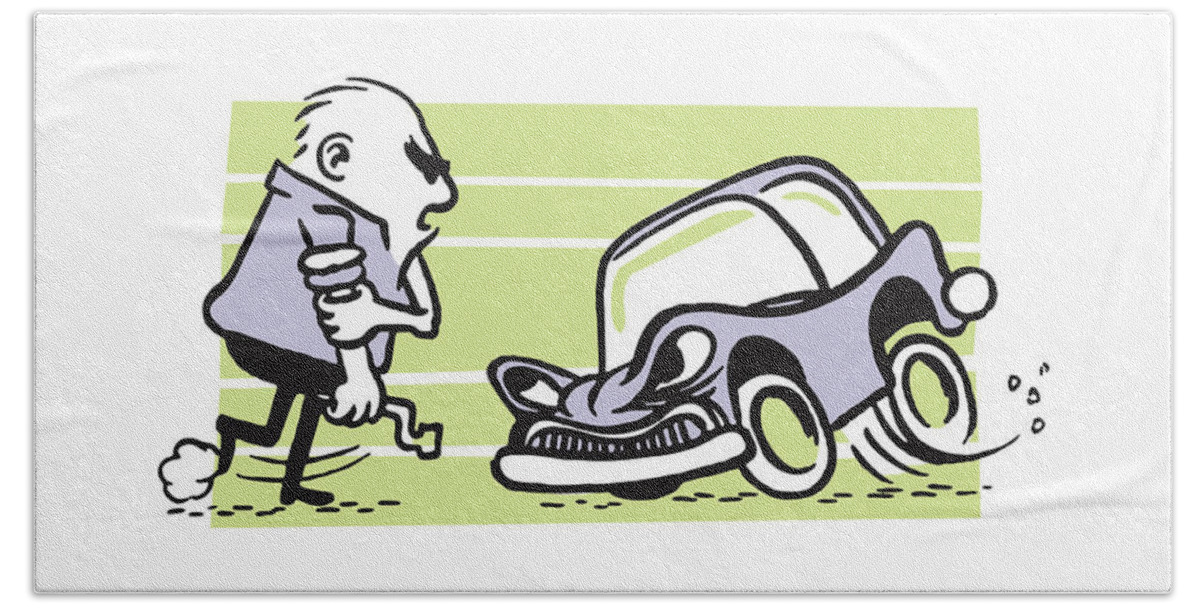 Auto Hand Towel featuring the drawing Man V. Car #3 by CSA Images