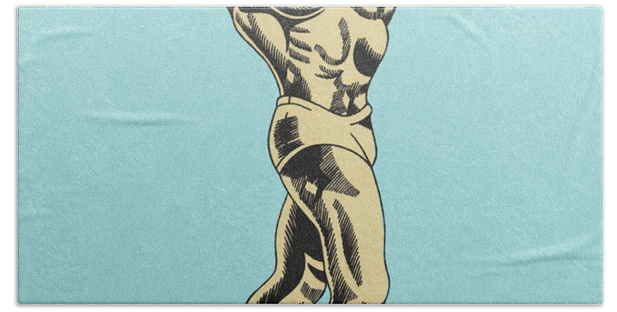 Adult Hand Towel featuring the drawing Muscle Man Flexing #3 by CSA Images