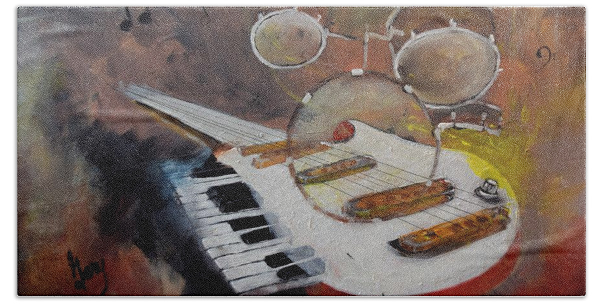 Music Bath Towel featuring the painting Inspired By The Music by Gary Smith