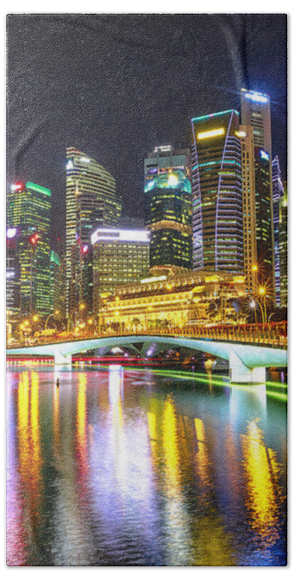 Singapore Hand Towel featuring the photograph Singapore Skyline by night #3 by Benny Marty