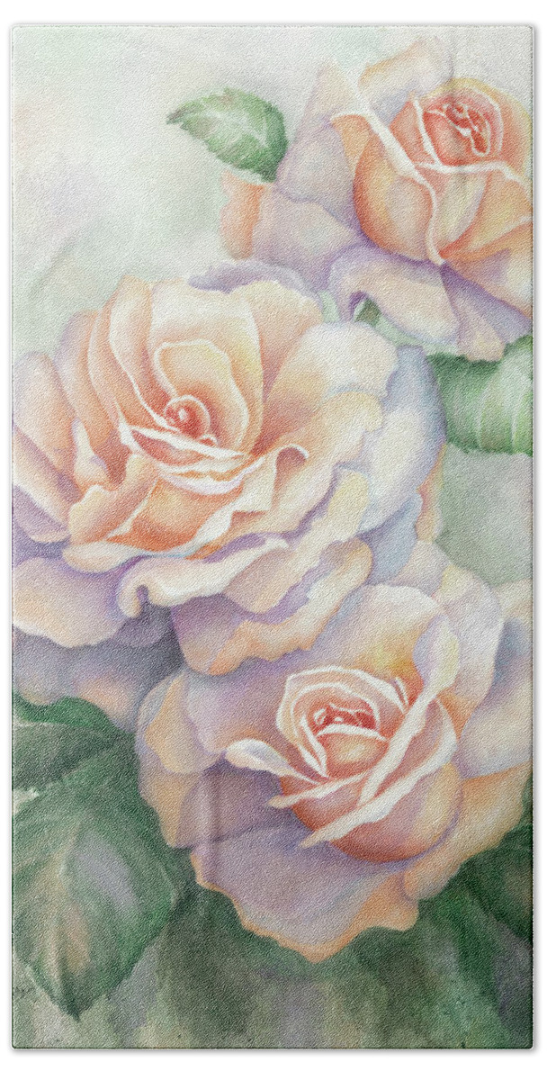 Roses Bath Towel featuring the painting 3 Sisters by Lori Taylor