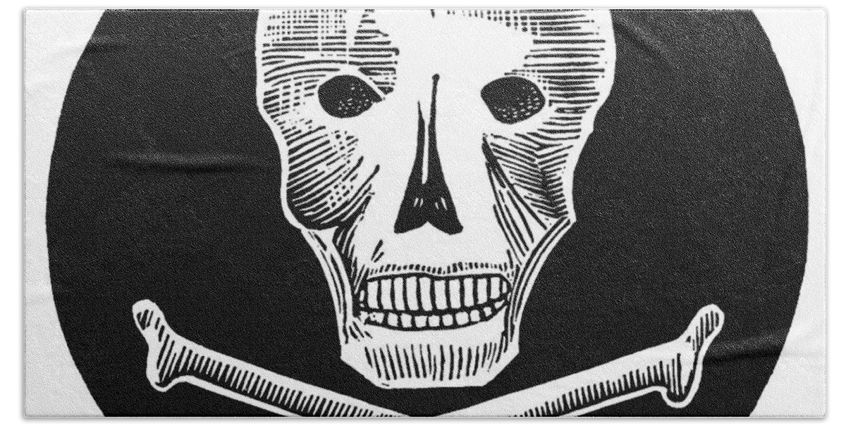 Afraid Bath Towel featuring the drawing Skull and crossbones #39 by CSA Images