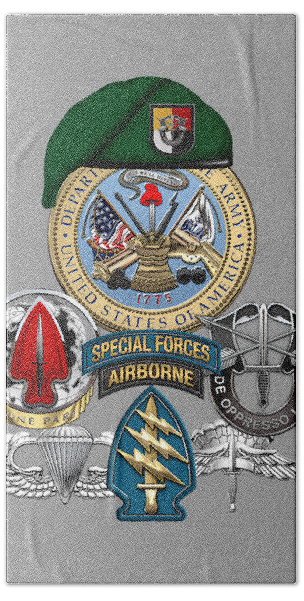  ‘u.s. Army Special Forces’ Collection By Serge Averbukh Bath Towel featuring the digital art 3rd Special Forces Group - Green Berets Special Edition by Serge Averbukh