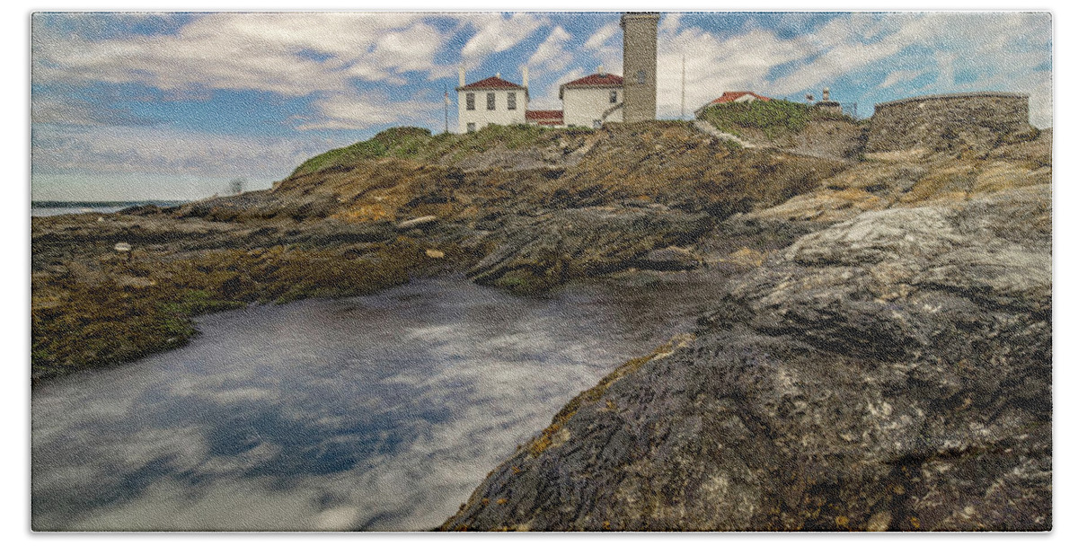 Light Bath Towel featuring the photograph Historic Beavertail Lighthouse jamestown rhode island #4 by Alex Grichenko