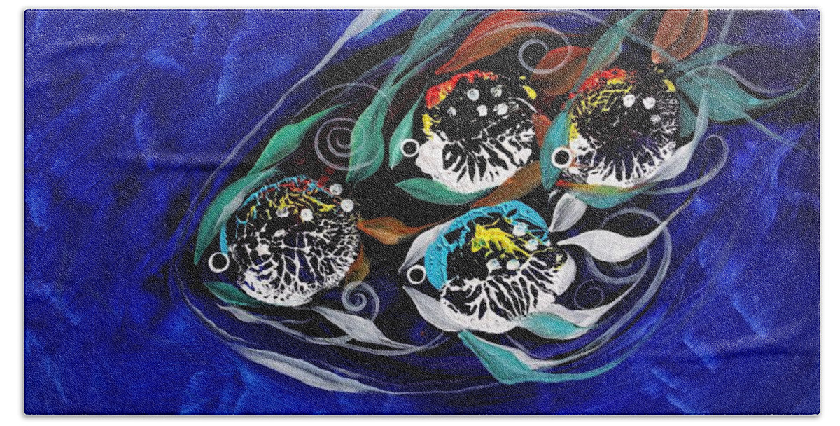 Fish Bath Towel featuring the painting 4 makes 5, Family Fish by J Vincent Scarpace