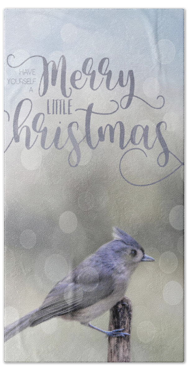 Titmouse Hand Towel featuring the photograph Merry Christmas by Cathy Kovarik