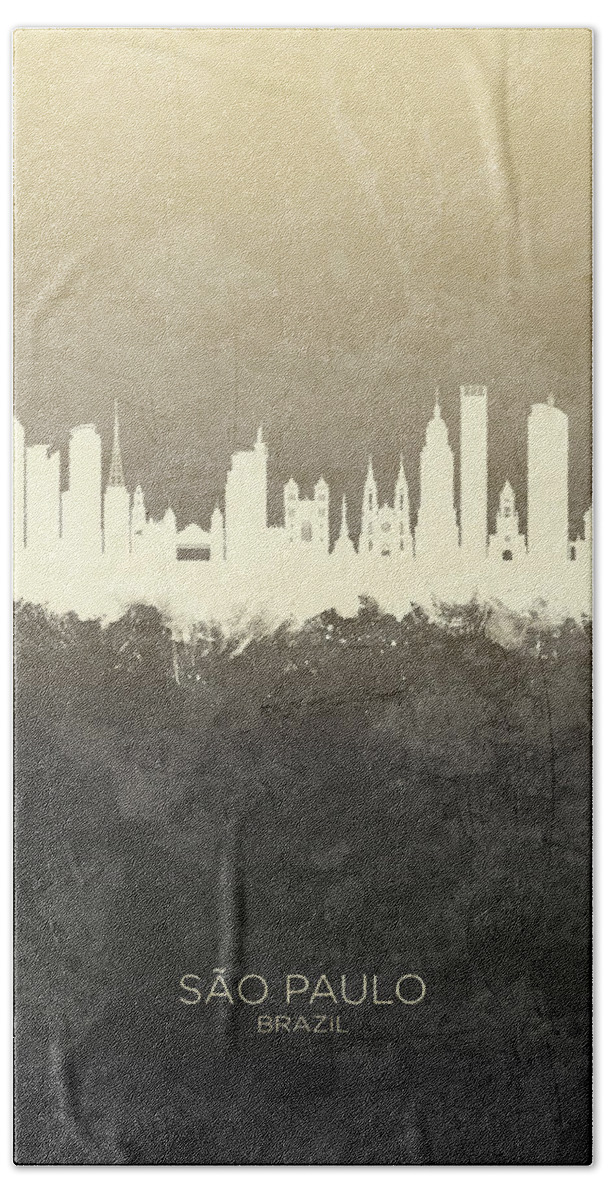 São Paulo Hand Towel featuring the digital art Sao Paulo Skyline Brazil by Michael Tompsett
