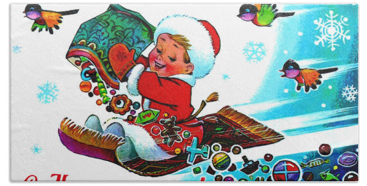 Boy Hand Towel featuring the digital art Vintage Soviet Holiday Postcard #4 by Long Shot