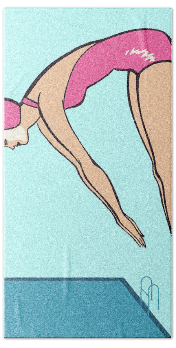 Adult Hand Towel featuring the drawing Woman Diving #4 by CSA Images