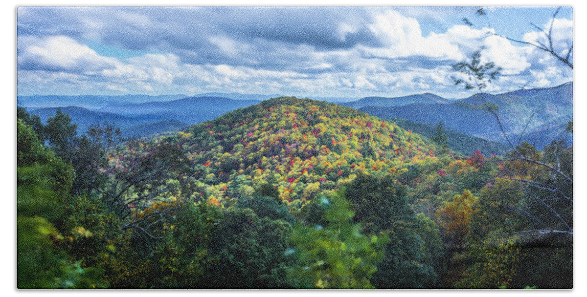 Blue Bath Towel featuring the photograph Blue Ridge And Smoky Mountains Changing Color In Fall #46 by Alex Grichenko