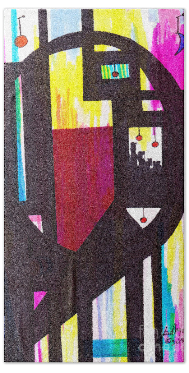 Abstract Hand Towel featuring the mixed media 46.AB.7 Abstract by Lew Hagood
