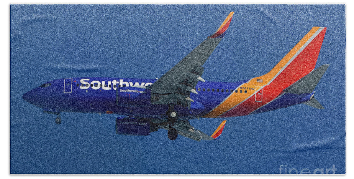 Airplane Bath Towel featuring the photograph on approach to San Francisco International Airport #47 by Jason O Watson