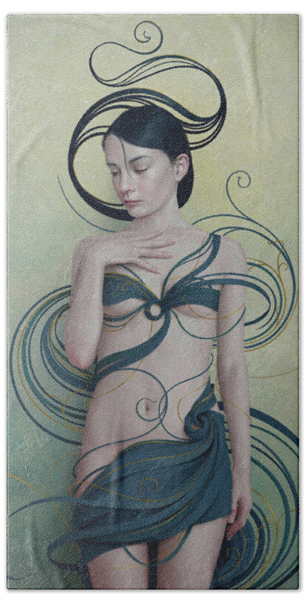 Woman Bath Sheet featuring the digital art 477 by Diego Fernandez