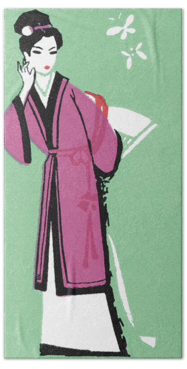 Adult Hand Towel featuring the drawing Geisha #5 by CSA Images